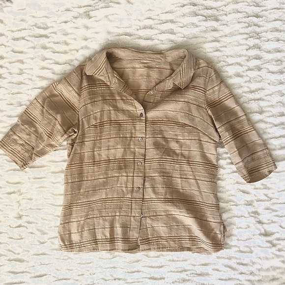 L.L. BEAN BUNDLE Two Beige Cream Linen Blouse Shirts, Size XL - Picture 2 of 5